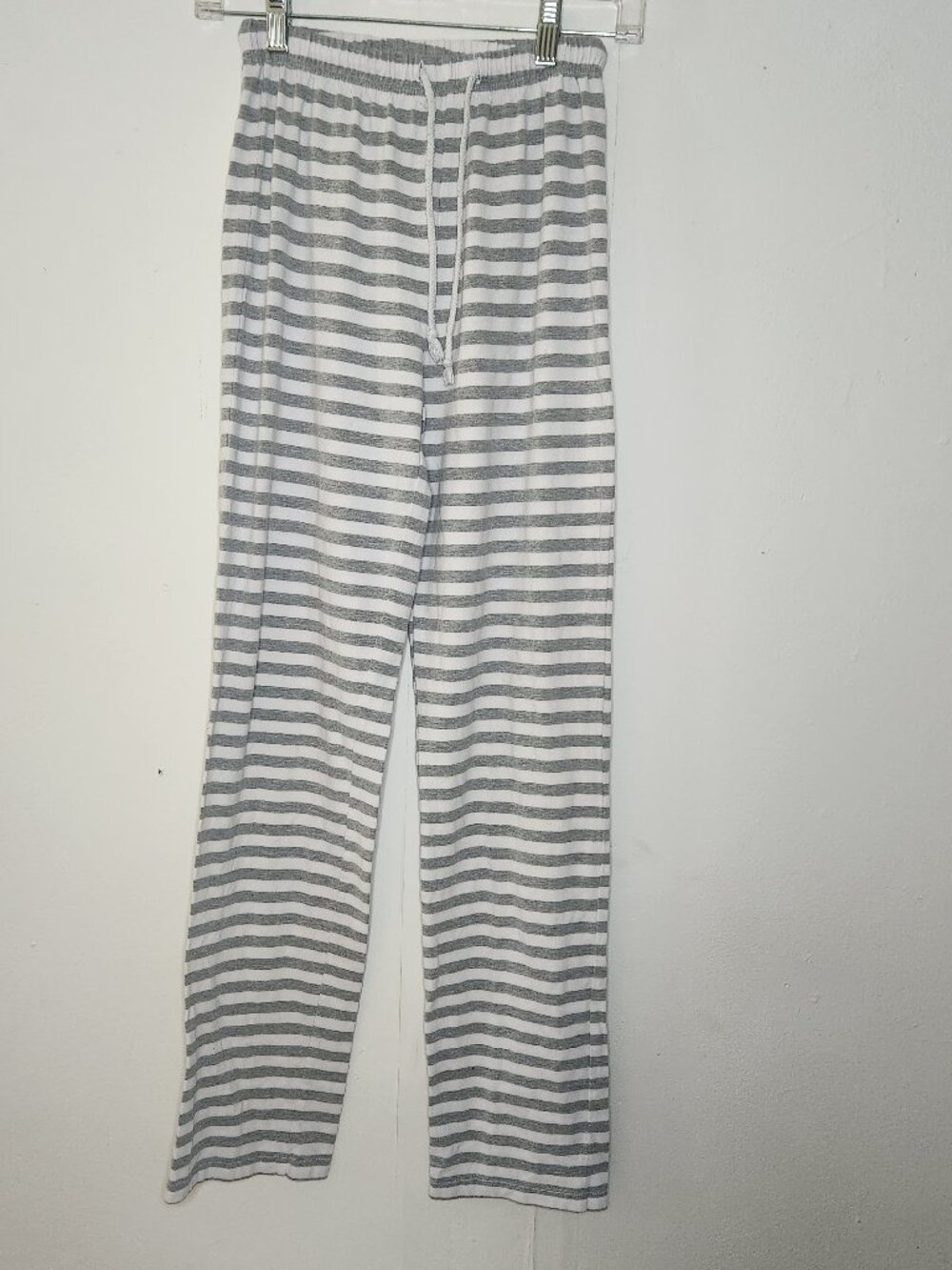 LTC Striped Lounge Pants Small Gray White Drawstring Comfy